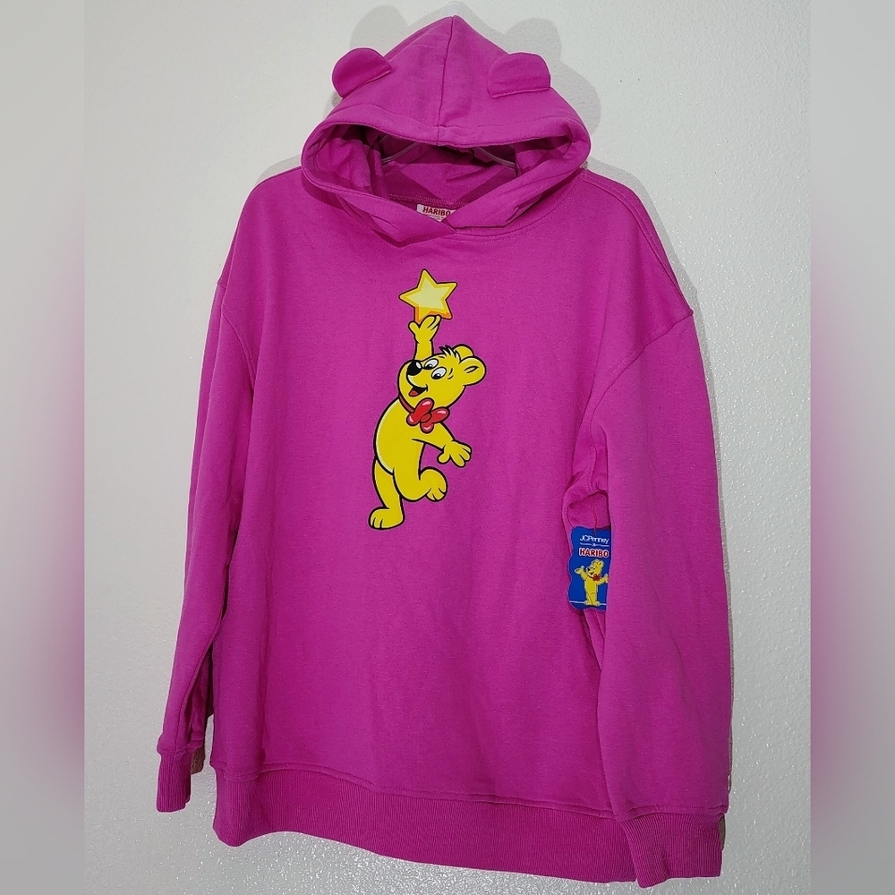 Haribo Gummy Bear Pink Hoodie Girls XL (16) Fleece Lined Pullover Cute Ears NWT